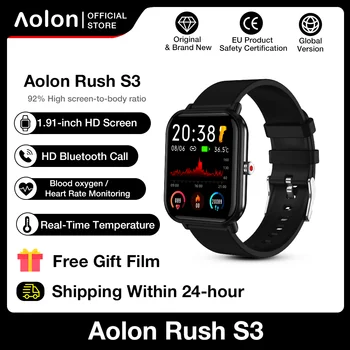 Aolon Rush S3 Смарт-часы мужские Bluetooth Call 2.5D Изогнутое стекло 1,91-дюймовые умные часы с кислородом в крови, монитором сердечного ритма, часами