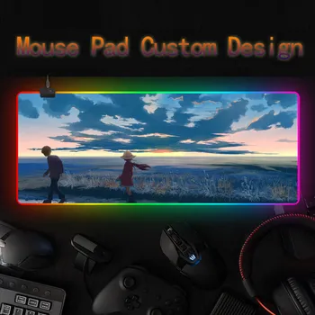 Коврик для мыши с изображением девушки из аниме, игровой коврик для мыши со светодиодной подсветкой RGB, компьютерный стол, клавиатура, изготовленный на заказ своими руками