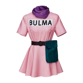 Костюм Бульмы для косплея Розовое платье Головные уборы Фиолетовый шарф Поясная сумка Полный комплект женской одежды для вечеринки на Хэллоуин Косплей костюм