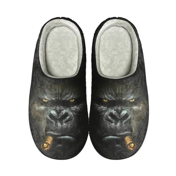Забавная обезьяна Горилла Домашние хлопчатобумажные тапочки на заказ Высококачественные мужские женские плюшевые Модные повседневные теплые туфли Термальные тапочки