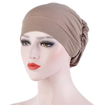 Мусульманская шапочка с имитацией пуговицы, шапочка-платок, Многоцветная однотонная шапочка для химиотерапии, один размер
