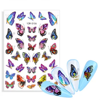 2023 Новые наклейки для маникюра с бабочками, синие, черные наклейки, Весенняя тема, Цветы, украшение ногтей, Маникюр своими руками