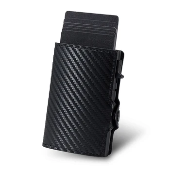 Мини-RFID-смарт-кошелек из углеродного волокна, держатель для удостоверения личности, алюминиевый карманный минималистичный чехол для мужчин