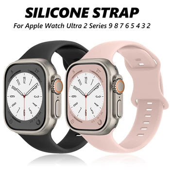 Силиконовый ремешок для Apple Watch Band Ultra 2 49 мм 9 8 45/41 мм Ремешки для Наручных часов Браслет для iWatch Серии 7 6 5 4 3 40 44 мм 38 мм 42 мм