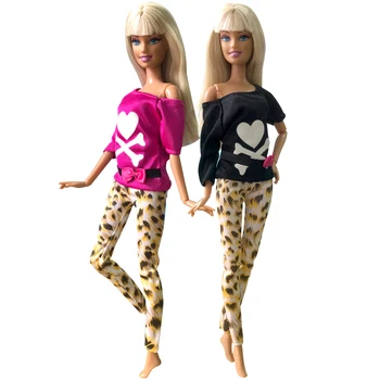 Официальный NK 2 Комплекта Прекрасного Кукольного Наряда С Модным Рисунком Рубашка + Повседневная Одежда Брюки для Куклы Барби Одежда Аксессуары