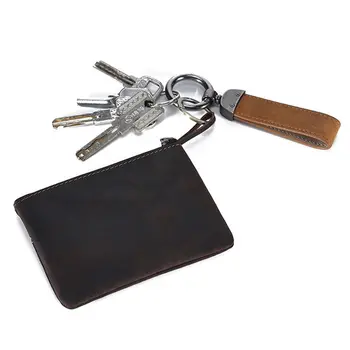 Тонкий кошелек для ключей из натуральной кожи в стиле ретро, клатч, короткий винтажный мужской кошелек для монет, кофейный кошелек на молнии вокруг кошелька