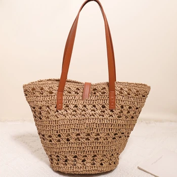 Плетеная соломенная сумка на одно плечо, Новая универсальная плетеная соломенная сумка, праздничная пляжная сумка, простые женские сумки-ведра