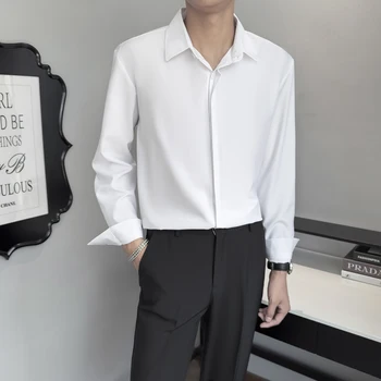 Мужские рубашки Хлопчатобумажная рубашка оверсайз на пуговицах в стиле хип-хоп, Топы с длинными рукавами, Корейская Мужская одежда в стиле Харадзюку, повседневная Винтажная Ulzzang Q99