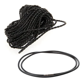 9 м Черное плетеное кожаное ожерелье, шнур, сделай сам, 3 мм ГОРЯЧИЙ с 3 мм черным резиновым шнуром, ожерелье - 24 дюйма