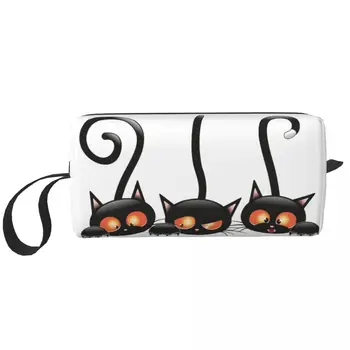 Косметичка Black Cat Дорожная Косметичка для мужчин и женщин, сумка для туалетных принадлежностей с котенком и мышкой, сумка для хранения, сумка