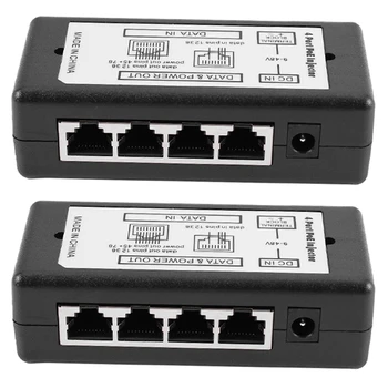 MOOL 2X 4-Портовый Poe Инжектор Poe Адаптер питания Ethernet Вывод питания 4,5 (+)/7,8 (-) Вход Dc12v-Dc48v Для Ip-камеры