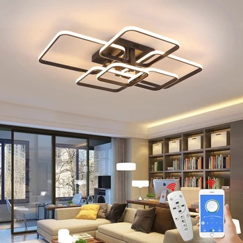 Современная светодиодная люстра для гостиной, спальни, белые/Черные прямоугольные потолочные люстры из акрилового алюминия для кухни AC85-265
