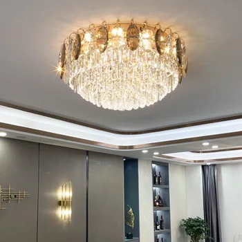 Легкая роскошная хрустальная потолочная лампа теплая лампа для спальни современная роскошная круглая хрустальная лампа для столовой гостиной высокого класса