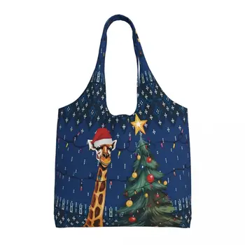 Рождественский подарок, сумка для покупок в виде елки, сумки в стиле каваи с жирафом, тканевая пляжная сумка, студенческая пляжная сумка с принтом