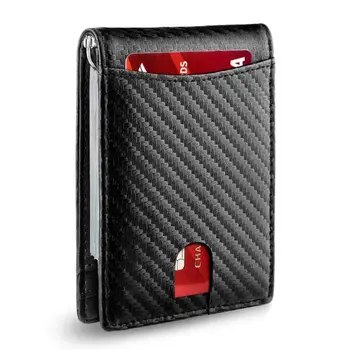 Минималистичный тонкий мужской кошелек с зажимом для денег, блокирующий RFID Передний карман, Натуральная кожа