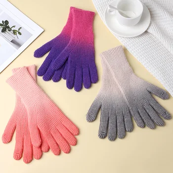 Теплые перчатки с пятью пальцами, женские утолщенные нескользящие перчатки с трансграничным сенсорным экраном, велосипедные зимние шерстяные перчатки