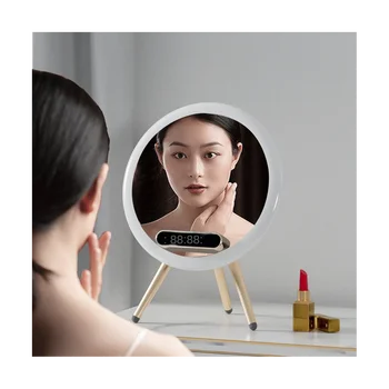Зеркальный беспроводной аудиоколонок Bluetooth, настольное зеркало для макияжа с подсветкой, настольный динамик с голосовым управлением AI-синий