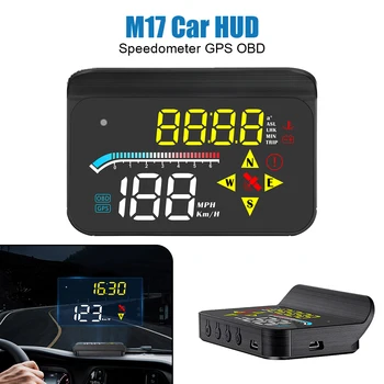 Аксессуары Для Автоэлектроники Проектор Лобового Стекла Цифровой M17 OBD GPS Головной Дисплей Автомобильный HUD Спидометр для Всех автомобилей