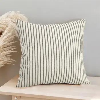 2шт Полосатые льняные наволочки для подушек, декоративная наволочка для дивана, кресла (45x45 см/18x18 дюймов)