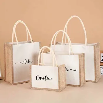 Персонализированные белые холщовые сумки-тоут, сумка для подарка подружке невесты на девичник с именем, пляжная сумка для подарка в поездку для девочек