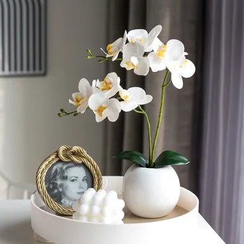 46 см, имитация цветка, искусственный реалистичный Цветок орхидеи фаленопсис, Мягкая ваза из ПВХ, украшение для дома, Свадебные букеты, Декор