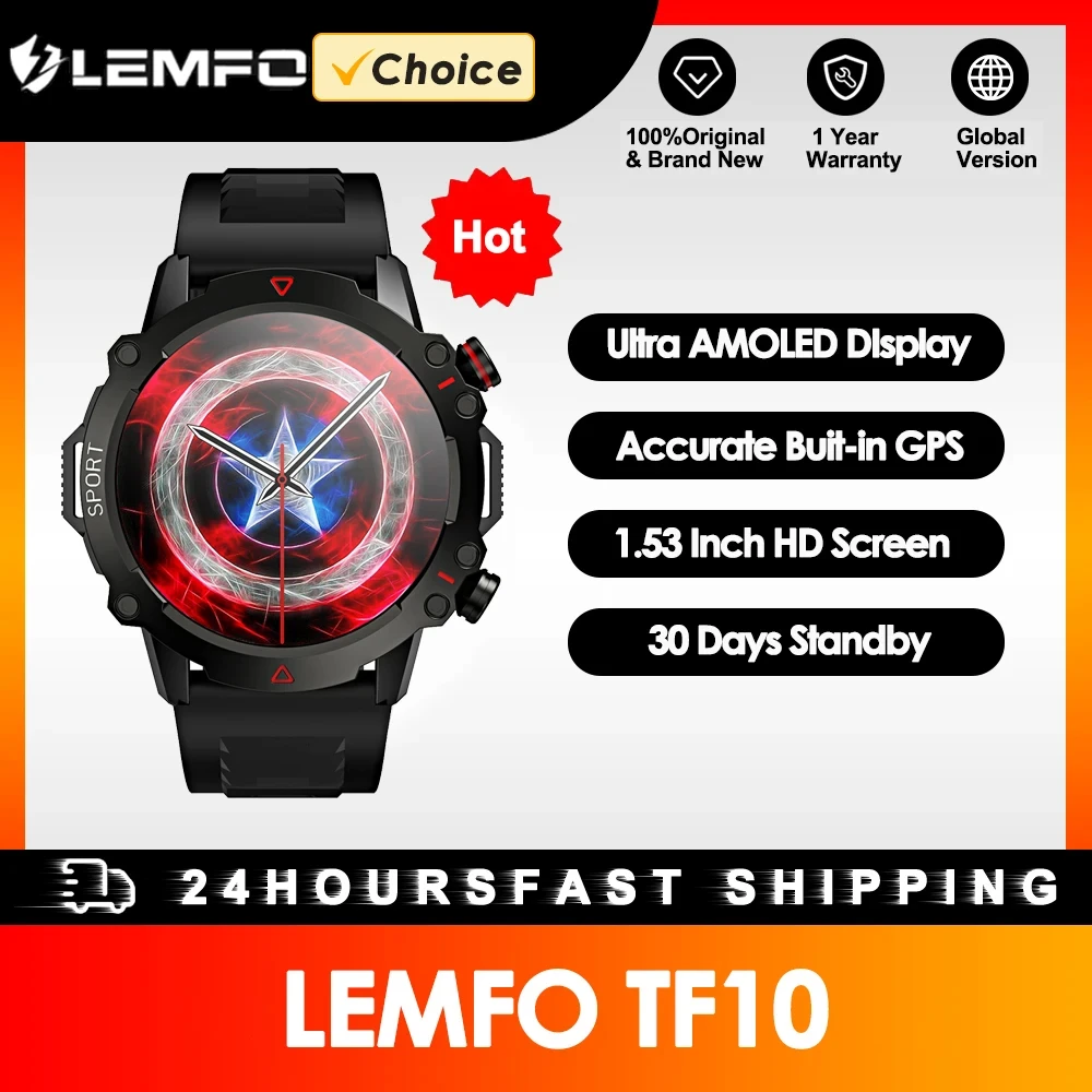 LEMFO AMOLED Смарт-часы Мужские 2023 Bluetooth Call Smartwatch Спортивные Водонепроницаемые уличные 1,53-дюймовый экран 360 * 360 HD 30 дней в режиме ожидания - 0