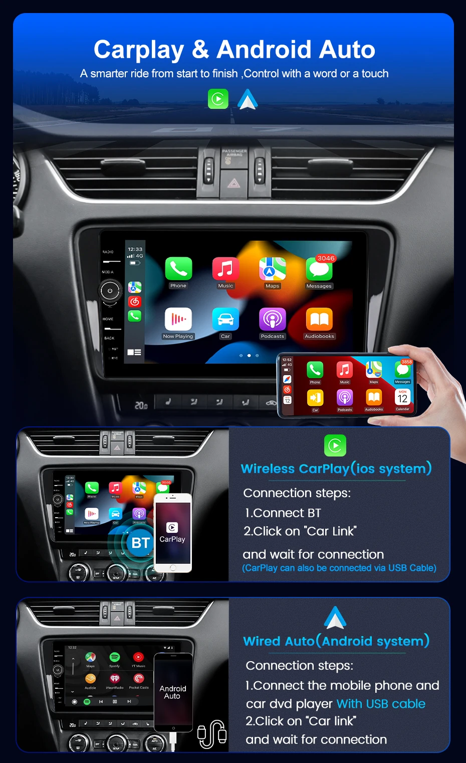 QLED Android 12 Автомобильный Радиоприемник GPS С Экраном Для Hyundai i10 2014 2015 2016 2017 Автонавигационный Плеер Беспроводной Carplay DSP 2Din - 1