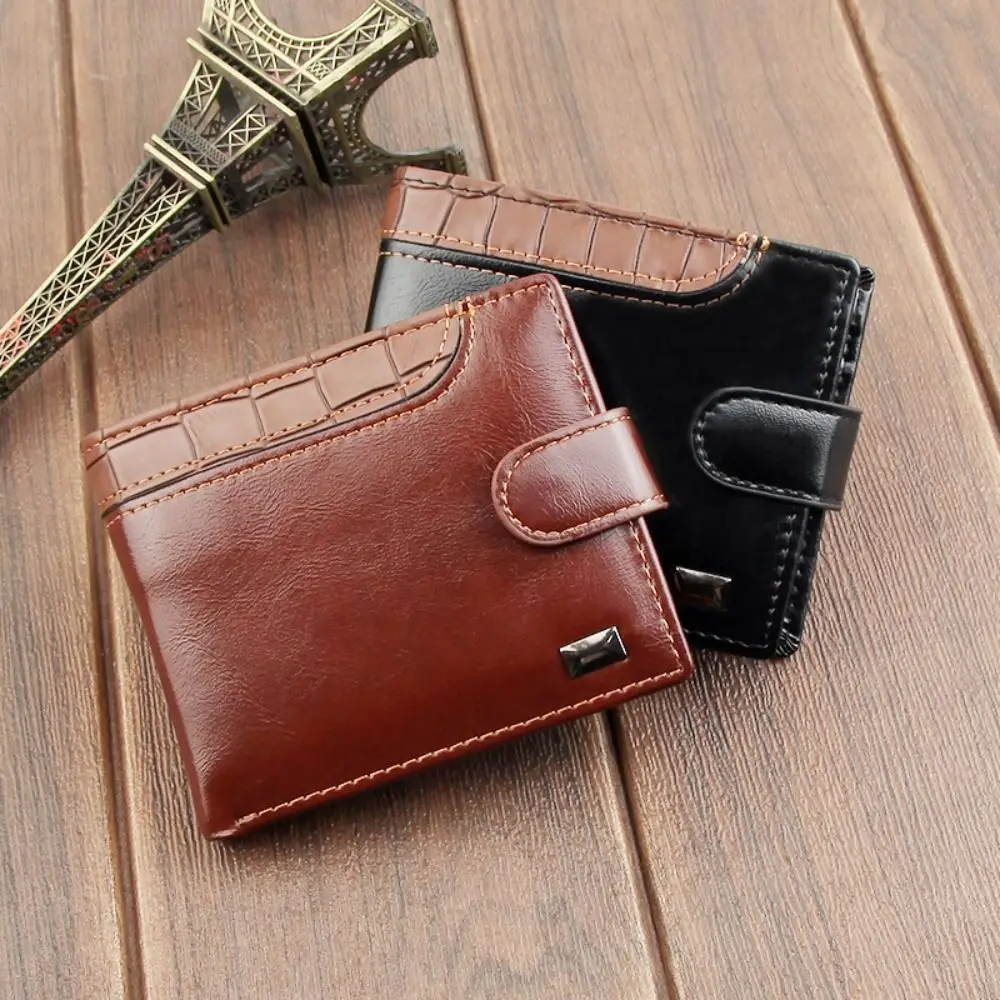 Бумажник из искусственной кожи с двумя складками, маленький Многофункциональный многопозиционный мужской кожаный кошелек, портмоне, универсальный карманный кошелек для улицы - 0