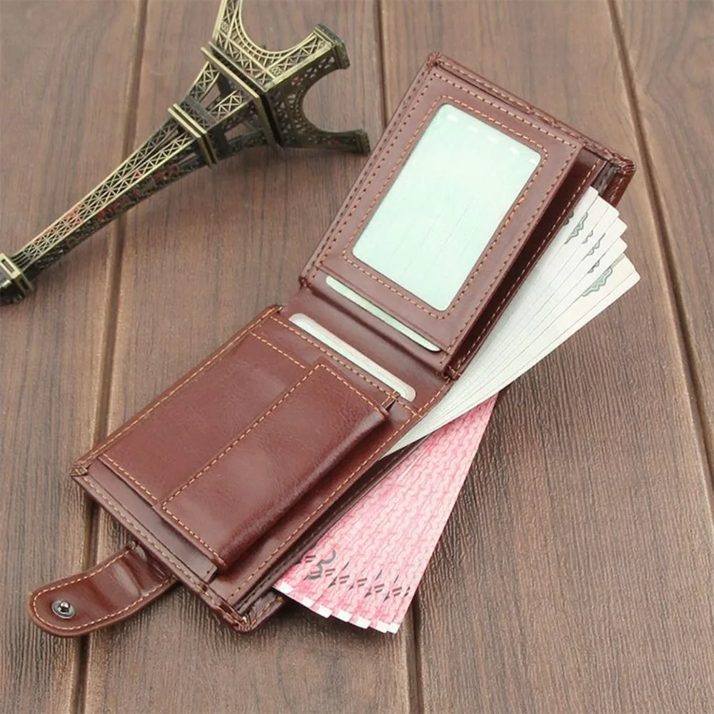 Бумажник из искусственной кожи с двумя складками, маленький Многофункциональный многопозиционный мужской кожаный кошелек, портмоне, универсальный карманный кошелек для улицы - 4
