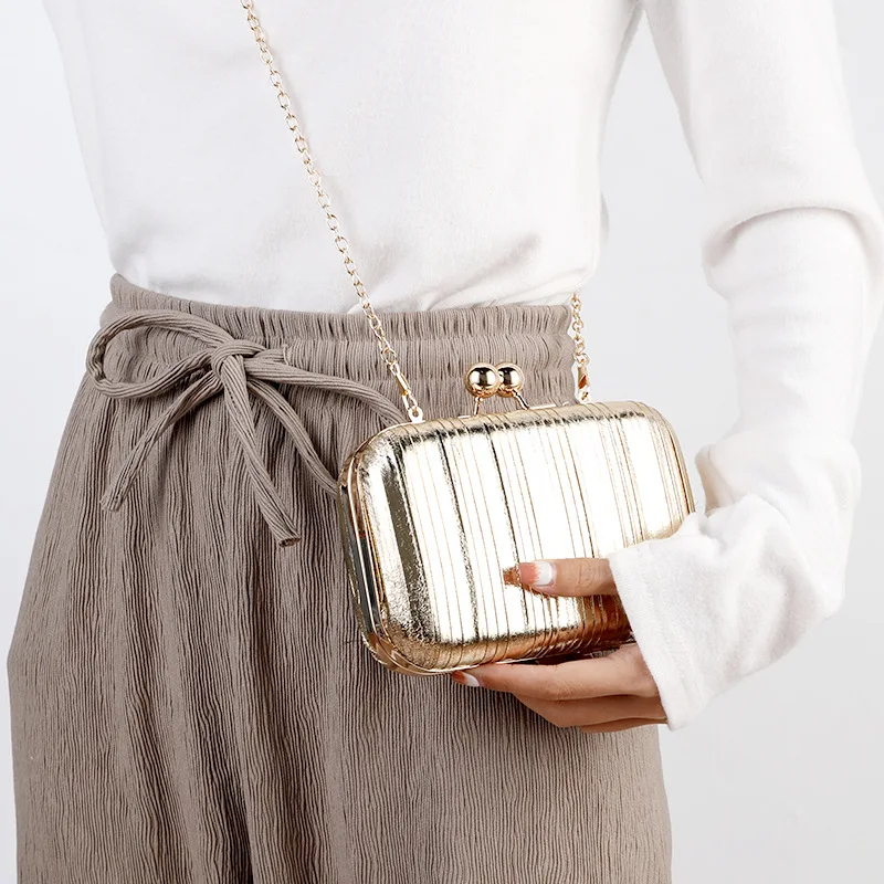 Вечерняя сумочка с золотыми плиссированными блестками, клатч металлического цвета, клатч для свадьбы/банкета, сумки, женская сумка через плечо, роскошный дизайнерский кошелек - 1