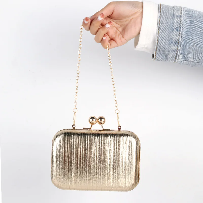 Вечерняя сумочка с золотыми плиссированными блестками, клатч металлического цвета, клатч для свадьбы/банкета, сумки, женская сумка через плечо, роскошный дизайнерский кошелек - 2