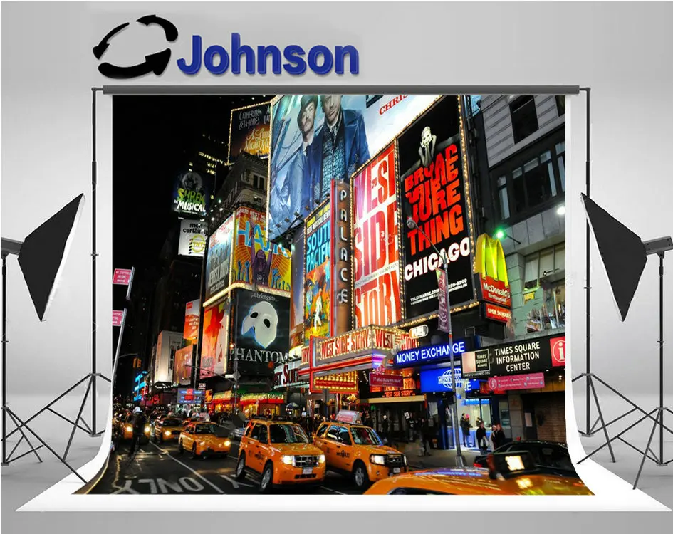 горизонт Нью-Йорка; Ночная улица Бродвея; желтый фон; Высококачественная компьютерная печать; настенные фоны. - 0