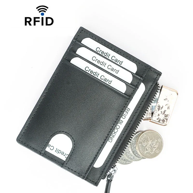 Держатель кредитной карты из натуральной кожи с блокировкой RFID Кошельки для монет Мужские Женские Ретро Винтажные карманные Мини-кошельки - 0