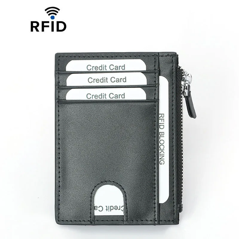 Держатель кредитной карты из натуральной кожи с блокировкой RFID Кошельки для монет Мужские Женские Ретро Винтажные карманные Мини-кошельки - 5