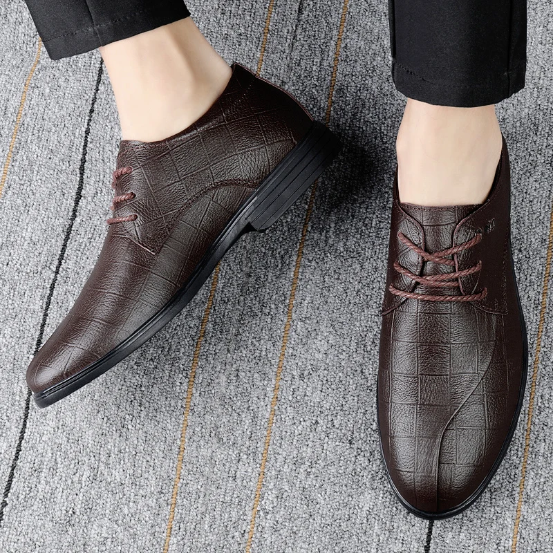 Дизайнерская брендовая черная кожаная обувь для мужчин, ср. Обувь под платье, Повседневные деловые оксфорды на шнуровке, Офисная официальная обувь с острым носком для мужчин - 1