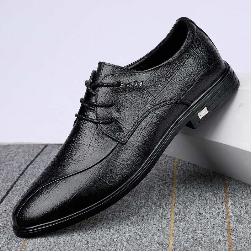 Дизайнерская брендовая черная кожаная обувь для мужчин, ср. Обувь под платье, Повседневные деловые оксфорды на шнуровке, Офисная официальная обувь с острым носком для мужчин - 3