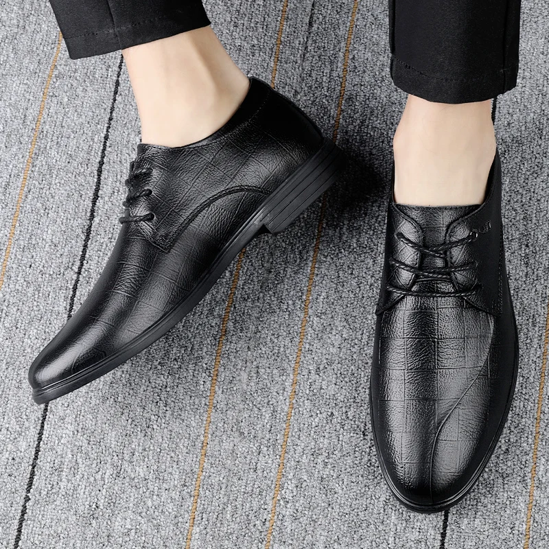 Дизайнерская брендовая черная кожаная обувь для мужчин, ср. Обувь под платье, Повседневные деловые оксфорды на шнуровке, Офисная официальная обувь с острым носком для мужчин - 5