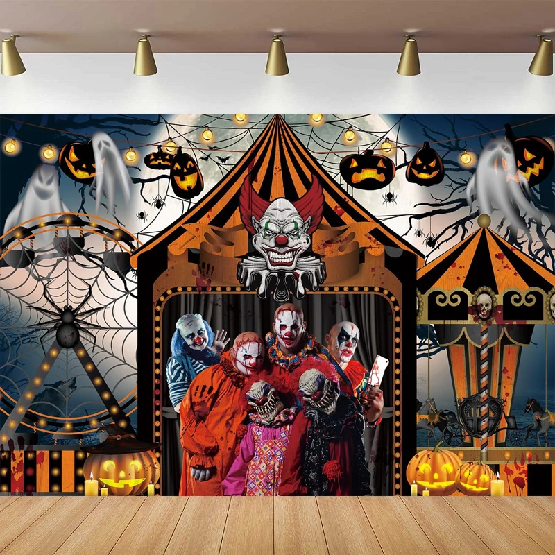 Жуткий Хэллоуин Цирк, Дом с Привидениями, Фон для фотосъемки, Канун Хэллоуина, Злой Клоун, Цирк, Карнавальная вечеринка, Фоновое украшение - 0