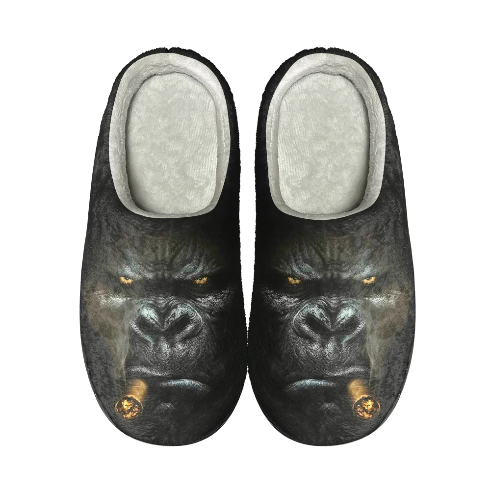 Забавная обезьяна Горилла Домашние хлопчатобумажные тапочки на заказ Высококачественные мужские женские плюшевые Модные повседневные теплые туфли Термальные тапочки - 0