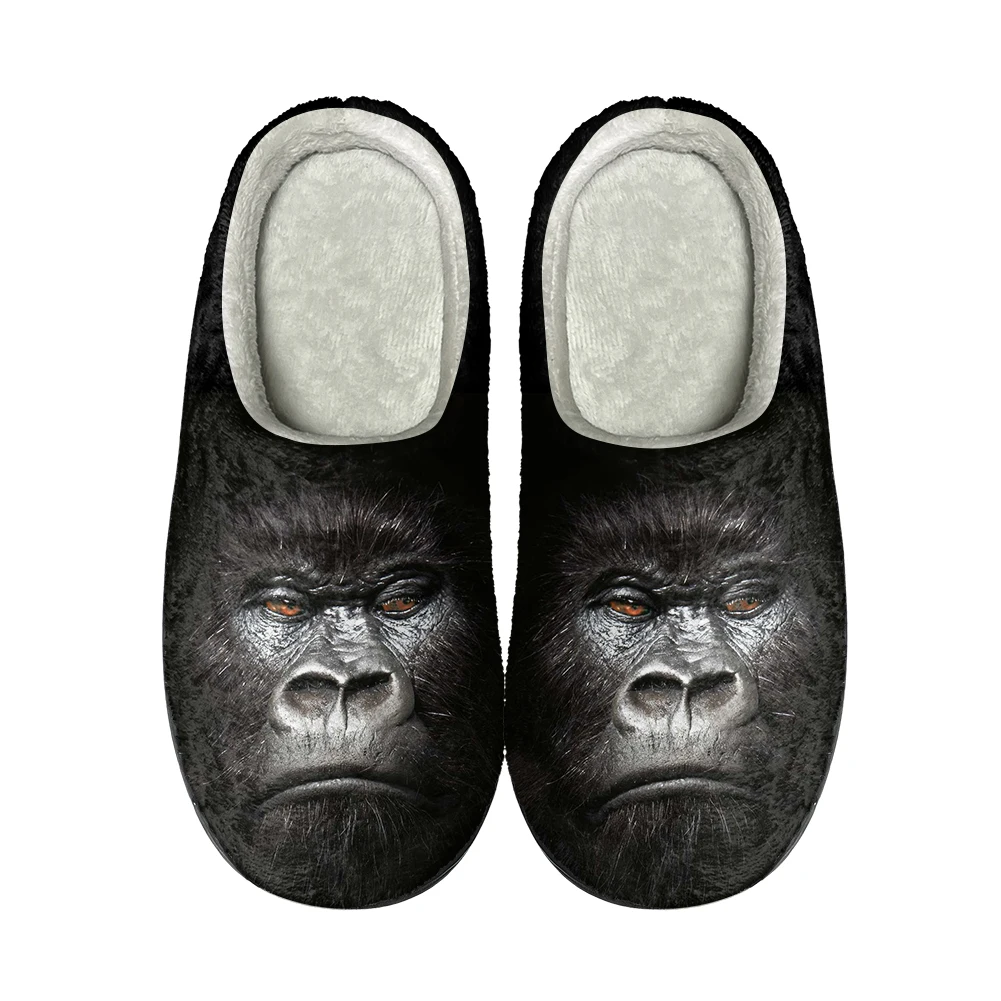 Забавная обезьяна Горилла Домашние хлопчатобумажные тапочки на заказ Высококачественные мужские женские плюшевые Модные повседневные теплые туфли Термальные тапочки - 1