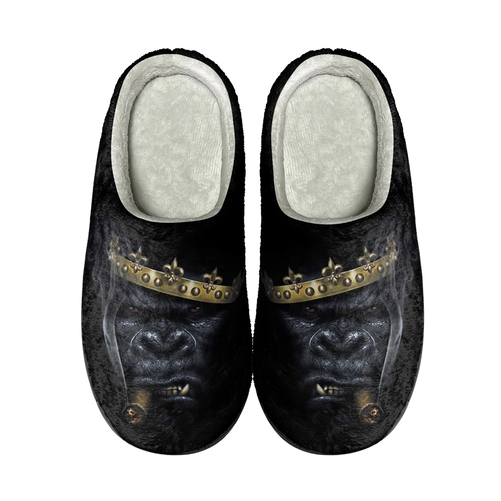 Забавная обезьяна Горилла Домашние хлопчатобумажные тапочки на заказ Высококачественные мужские женские плюшевые Модные повседневные теплые туфли Термальные тапочки - 3