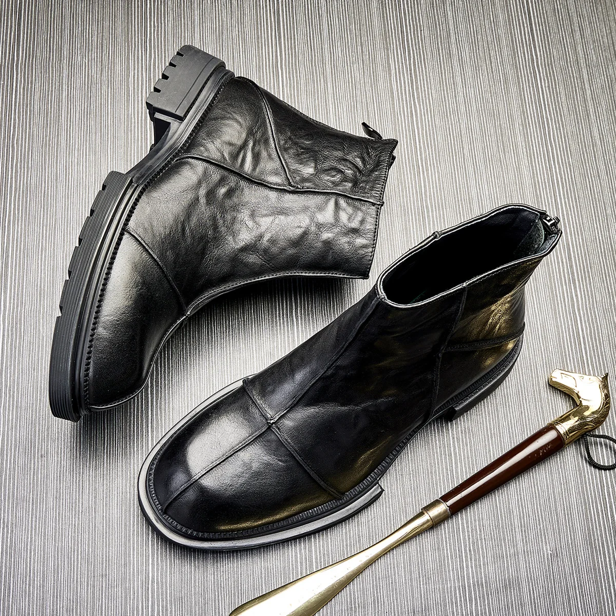 Итальянские роскошные мужские ботинки из натуральной кожи ручной работы Качество Мода Британский стиль Элегантные черные ботильоны Светские свадебные туфли Мужские - 2