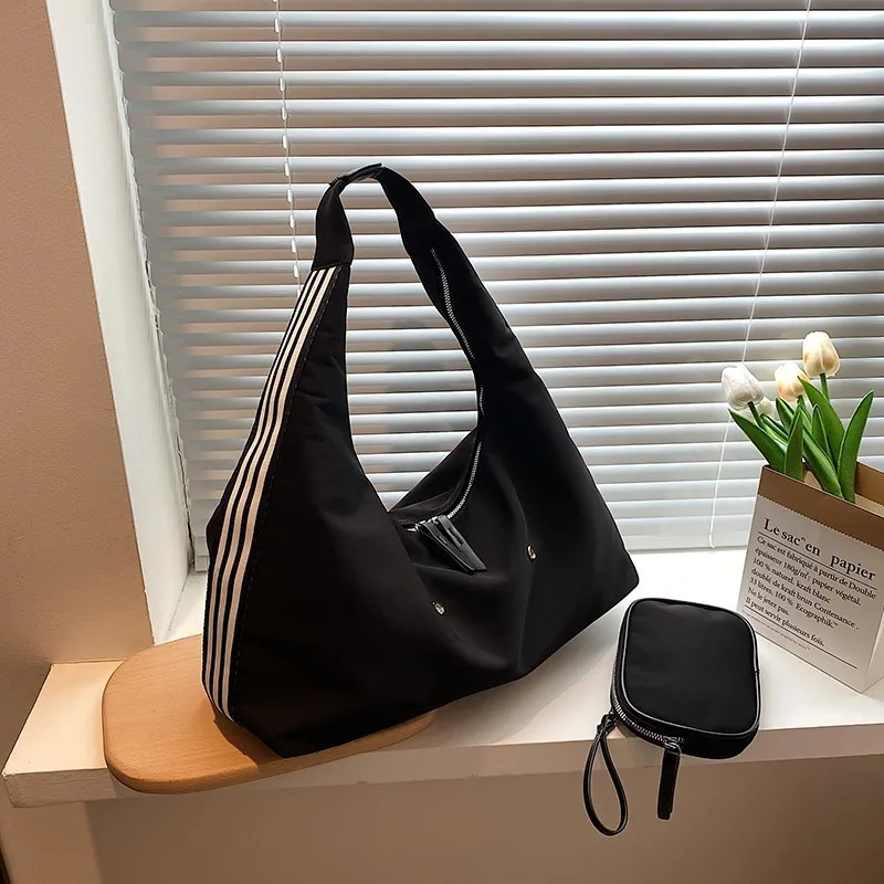 Корейская модная черная сумка через плечо с мини-косметичкой Y2k, нейлоновая дизайнерская сумка, женская шикарная сумка-тоут для подмышек, уличная одежда - 1