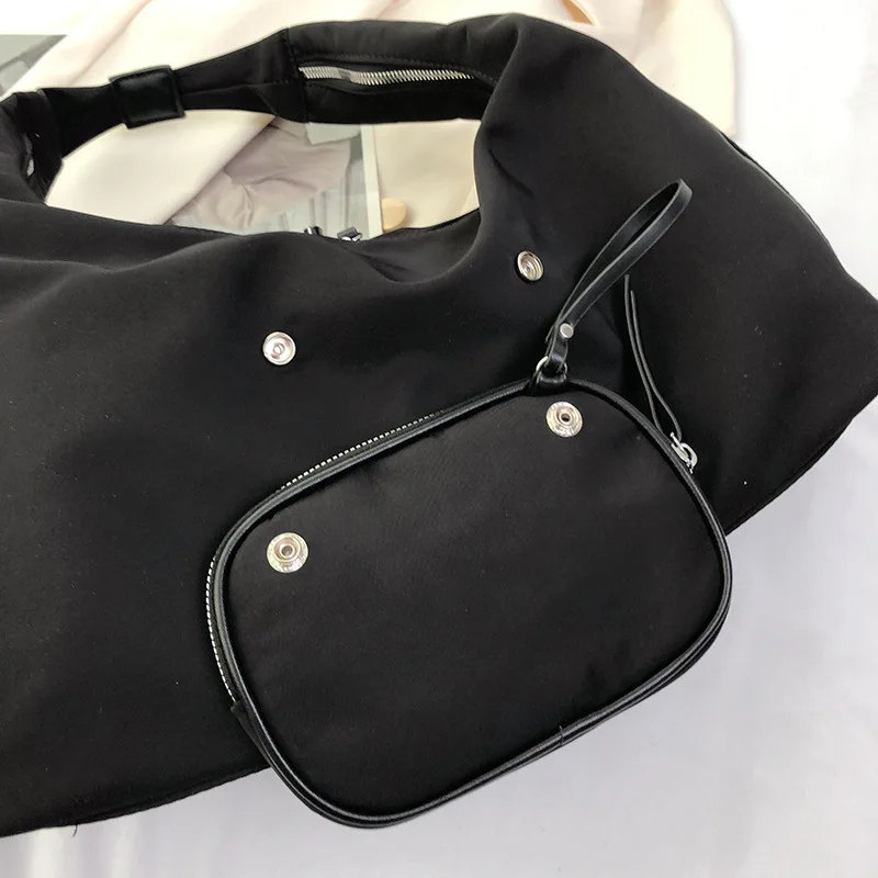 Корейская модная черная сумка через плечо с мини-косметичкой Y2k, нейлоновая дизайнерская сумка, женская шикарная сумка-тоут для подмышек, уличная одежда - 5