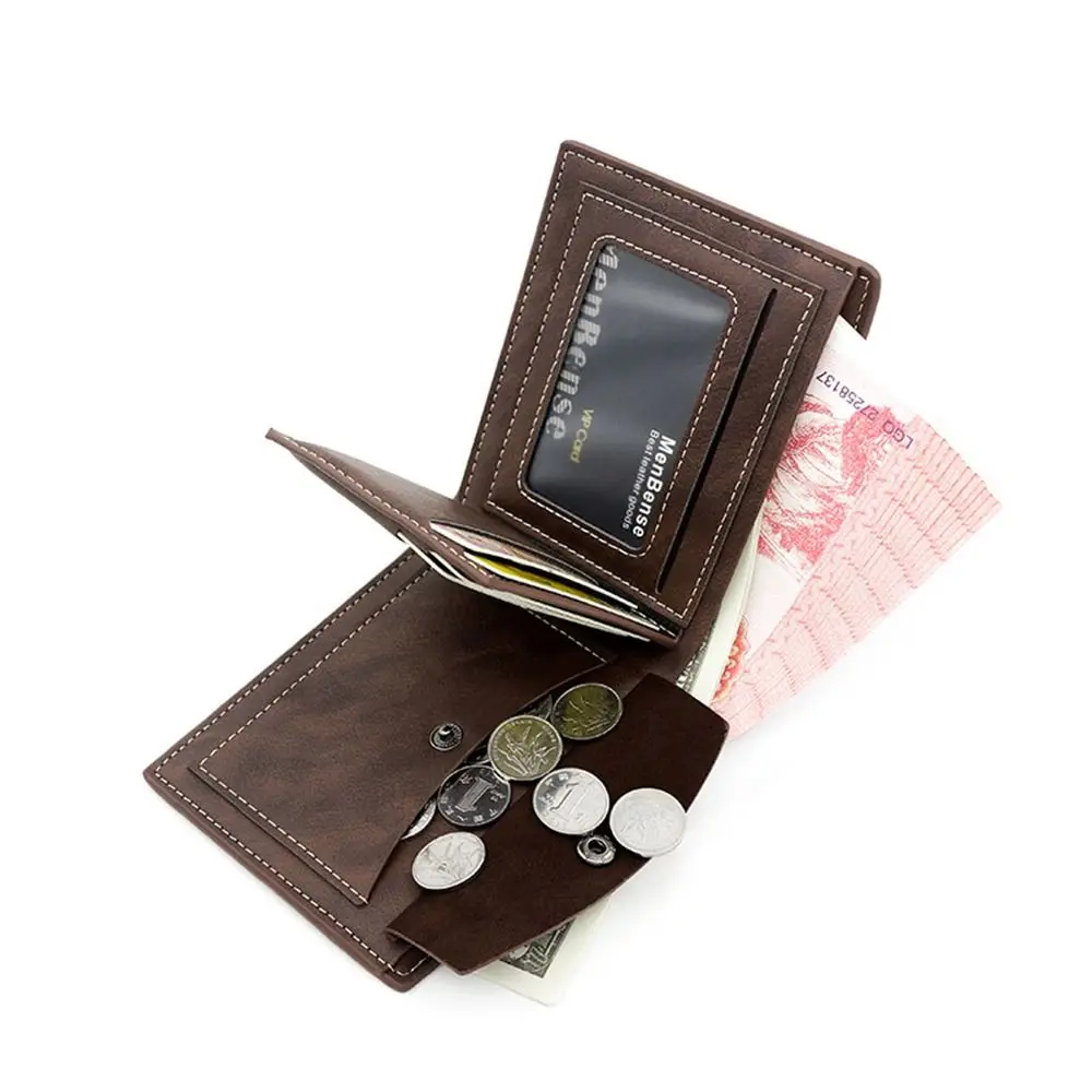 Короткий маленький кошелек, многофункциональная кожаная сумка для карт большой емкости, кошелек для монет с несколькими отделениями для карт, мужской кошелек для монет - 2