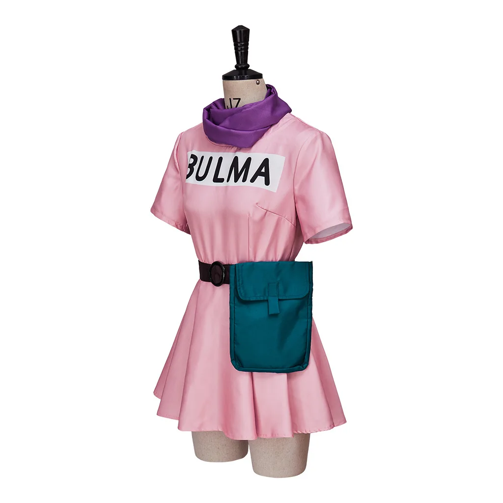 Костюм Бульмы для косплея Розовое платье Головные уборы Фиолетовый шарф Поясная сумка Полный комплект женской одежды для вечеринки на Хэллоуин Косплей костюм - 3