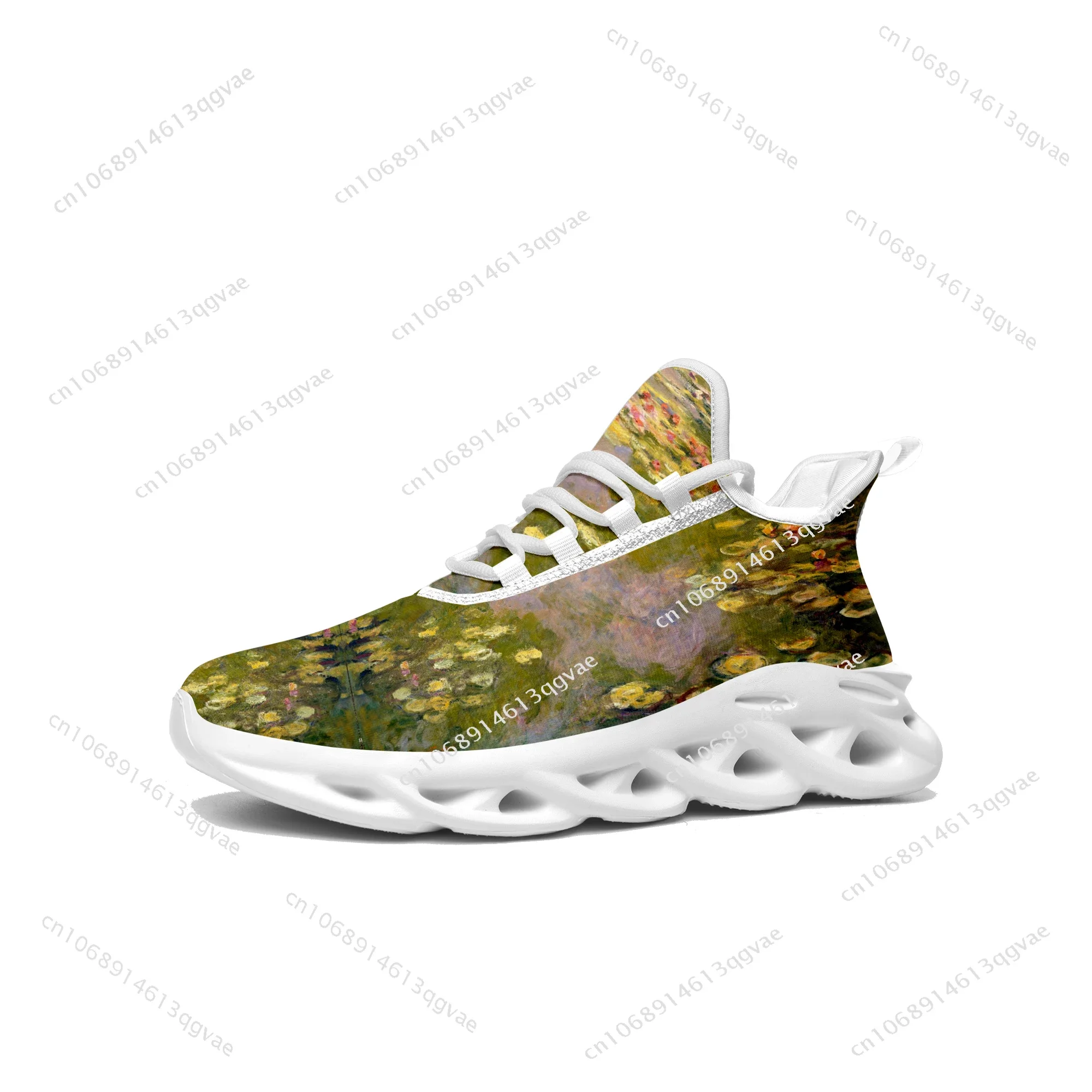 Кроссовки на плоской подошве с водяными лилиями Monet, мужские и женские спортивные кроссовки, высококачественные кроссовки на заказ, Сетчатая обувь на шнуровке - 0