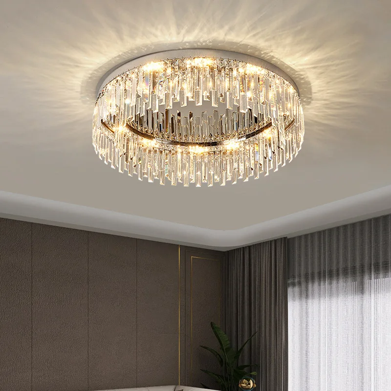 Круглый светильник, роскошный Хрустальный потолочный светильник, современное минималистичное украшение гостиной, спальни, всего дома, Внутреннее освещение для дома - 0
