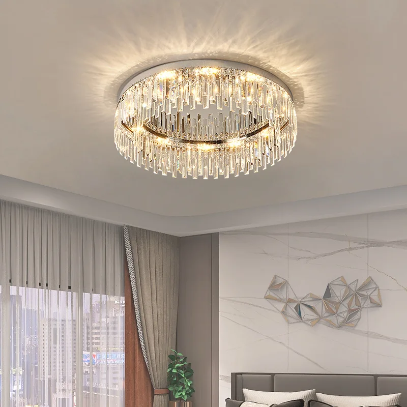 Круглый светильник, роскошный Хрустальный потолочный светильник, современное минималистичное украшение гостиной, спальни, всего дома, Внутреннее освещение для дома - 2