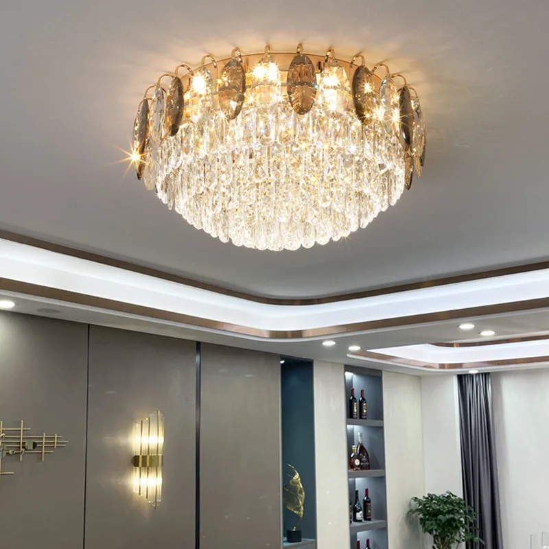 Легкая роскошная хрустальная потолочная лампа теплая лампа для спальни современная роскошная круглая хрустальная лампа для столовой гостиной высокого класса - 0
